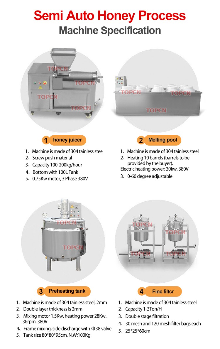 Honey Processing Equipment Honey Filtering Extractor Preheating Processing Packing Machines