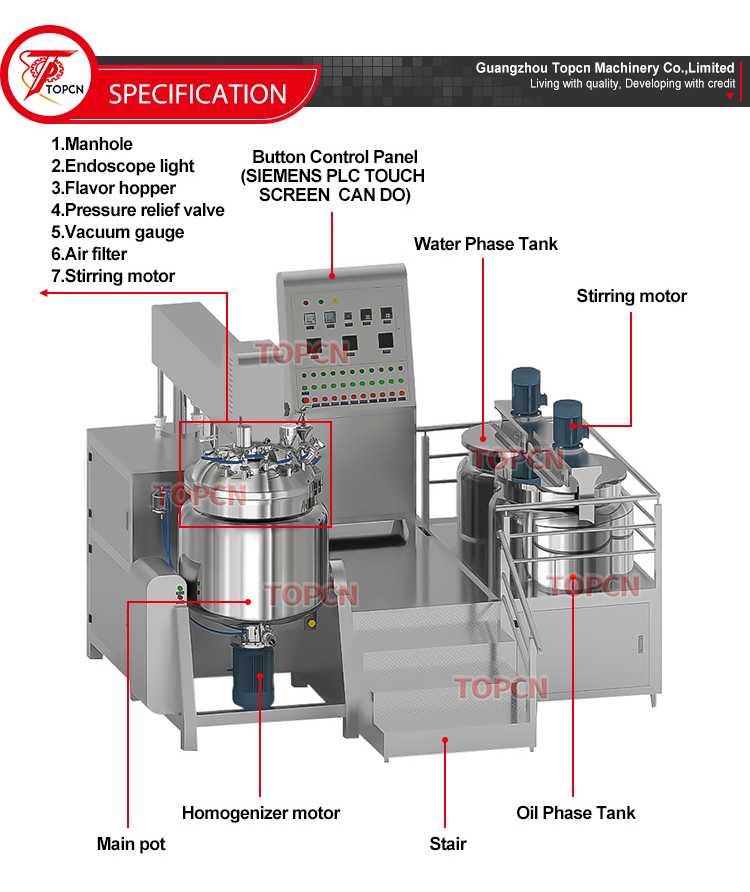 50L 100L 200L Cosmetic Manufacturing Production Line Cosmetic Cream Emulsion Vacuum Emulsifying Mixer Machine