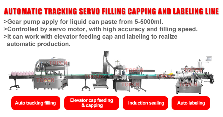 1L 5L Four Heads Engine Motor Oil Water Tacking Filling Line Skincare Shampoo Detergent Viscous Liquid Paste Tracking Filling Machine