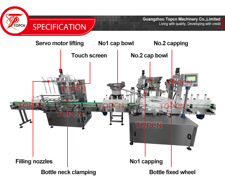 Eight Head Magnetic Pump 3 In 1 Rotary Engine Oil Liquid Filling Capping And Labeling Machine Line