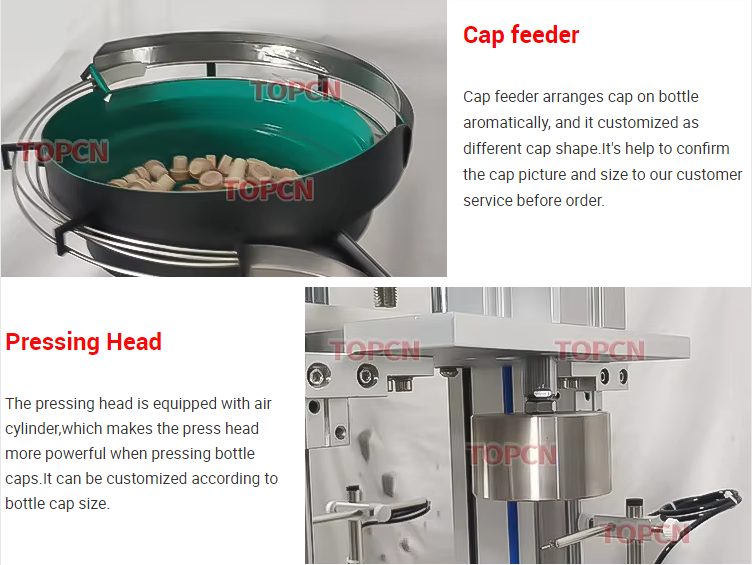 Automatic Cork Pneumatic Wine Cap Feeding and Capping Press Machine