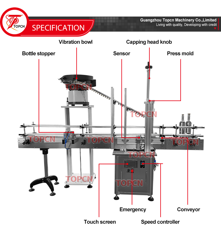 Automatic Cork Pneumatic Wine Cap Feeding and Capping Press Machine