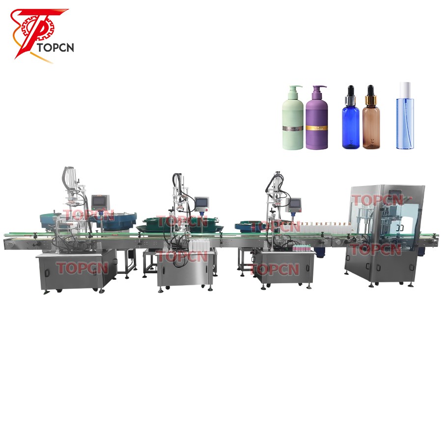 TOPCN Factory Customize Automatic Hand Gel Beverage Glass Spray Dropper Bottle Plastic Caps Screw Capping Machine Line 