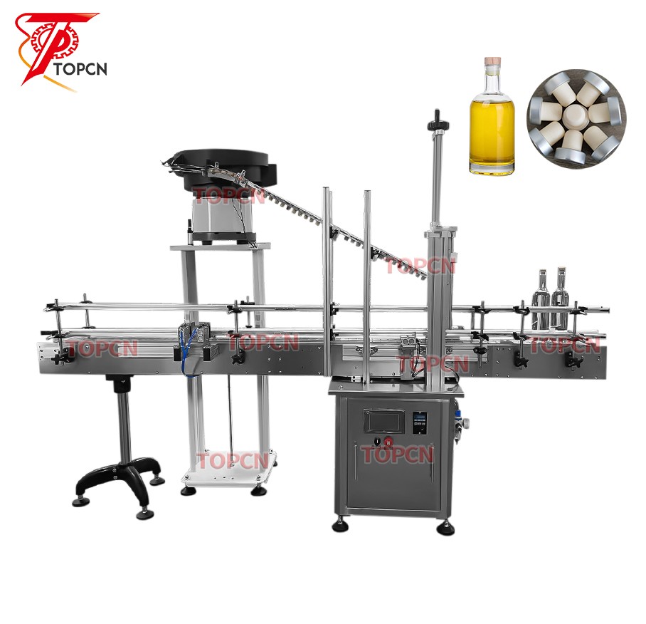 Automatic Cork Pneumatic Wine Cap Feeding and Capping Press Machine 